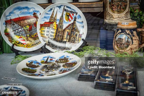 Tourists souvenirs for sale in Nuremberg, Germany, on Monday, Oct. 2, 2023. German inflation plunged to its lowest level in two years after the...
