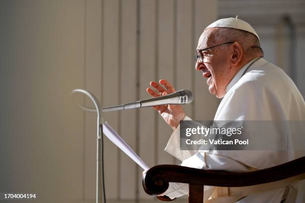 Pope Francis attends his weekly general audience at St. Peter's Square on September 27, 2023 in Vatican City, Vatican. During his weekly General...