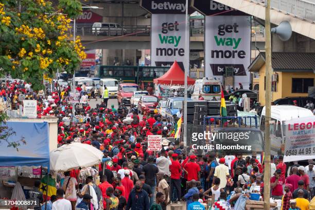 Demonstrators gather for the 'Occupy Bank of Ghana' protest in Accra, Ghana, on Tuesday, Oct. 3, 2023. The demonstration is the latest in Accra to...