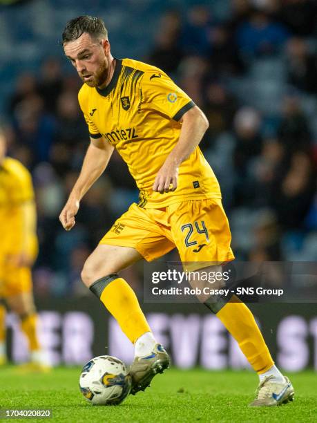 Livingston's Sean Kelly in action during a Viaplay Cup Quarter-final match between Rangers and Livingston at Ibrox, on September 27 in Glasgow,...