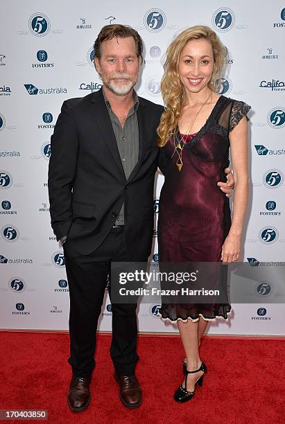 Director Keiran Darcy Smith and actress Felicity Price attend the Australians In Film and Heath Ledger Scholarship Host 5th Anniversary Benefit...