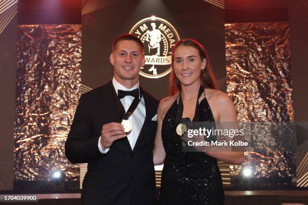 Dally M Medal winner and Fullback of the Year Kalyn Ponga of the Newcastle Knights poses with 2023 NRLW Dally M Medal winner and Fullback of the Year...