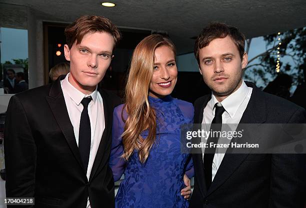 Actor Luke Baines, Australian television personality Renee Bargh and actor Oliver Ackland attend the Australians In Film and Heath Ledger Scholarship...
