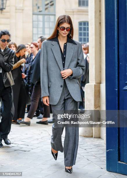 Kaia Gerber is seen attending The Row runway show during Paris Fashion Week on September 27, 2023 in Paris, France.