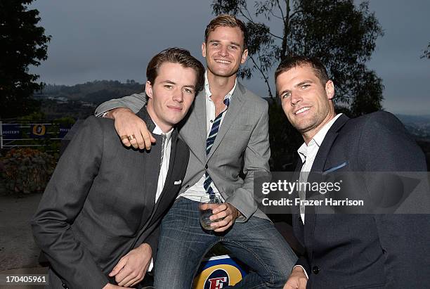 Actors Thomas Cocquerel, Michael Sheasby and David Coussins attend the Australians In Film and Heath Ledger Scholarship Host 5th Anniversary Benefit...