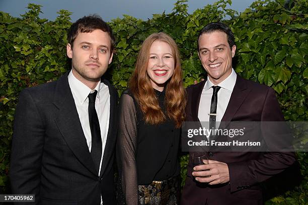Actors Oliver Ackland, Anna McGahan and James Mackay attend the Australians In Film and Heath Ledger Scholarship Host 5th Anniversary Benefit Dinner...