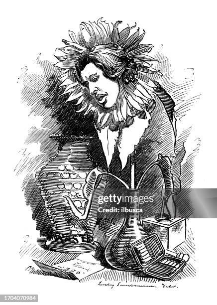 british satire caricature comic cartoon illustration - oscar wilde stock illustrations