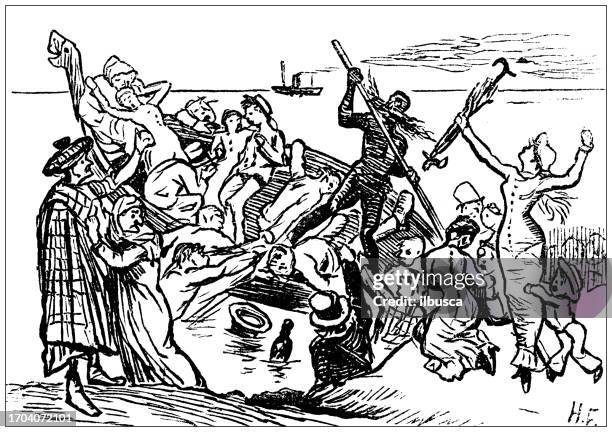 british satire caricature comic cartoon illustration - lifeboat stock illustrations