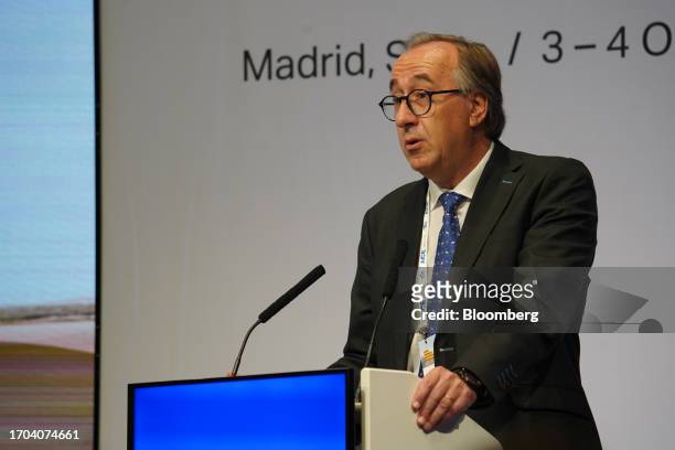 Fernando Candela, chief executive officer of Iberia, speaks at the International Air Transport Association World Sustainability Symposium in Madrid,...