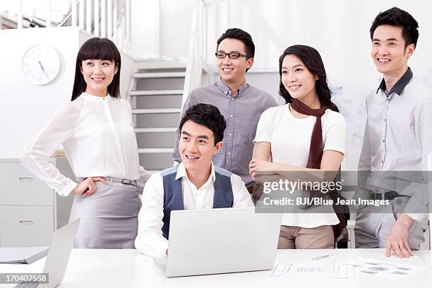 Happy Office Workers In Studio, Foto de stock