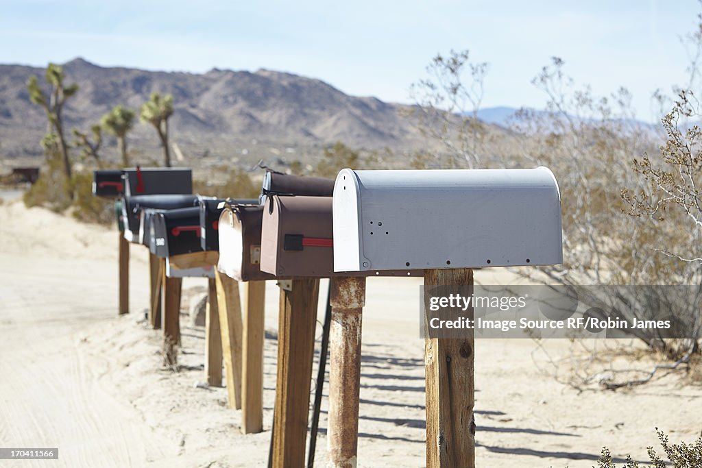 Mailboxes in dry rural landscape