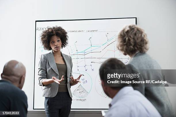 businesswoman talking in meeting - rf business stock pictures, royalty-free photos & images