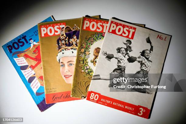 Copies of Picture Post magazine including the first edition and the Coronation issue, displayed at the Getty Images Hulton Archive, London E16, 12th...