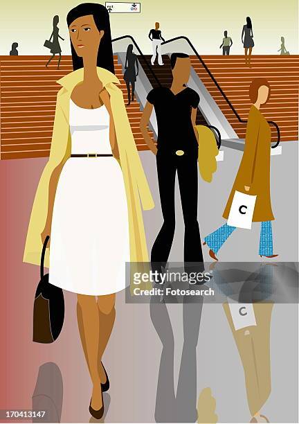 woman commuting in a public station - bus station stock illustrations