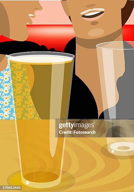 closeup of man and woman talking over drinks - date night romance stock illustrations