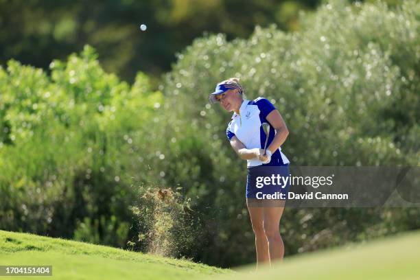 Charley Hull of The European Team plays her second shot on the 14th hole in her match with Leona Maguire against Nelly Korda and Ally Ewing during...