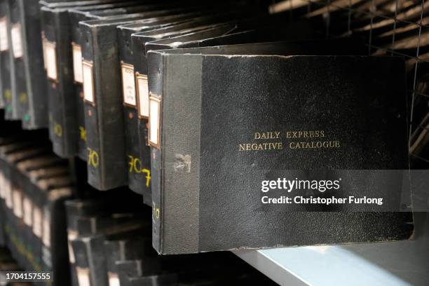 Shelf of books forming the Daily Express negative catalogue at the Getty Images Hulton Archive, London E16, 12th September 2023.