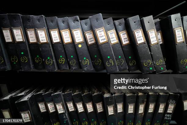 Shelf of books forming the Daily Express negative catalogue at the Getty Images Hulton Archive, London E16, 12th September 2023.