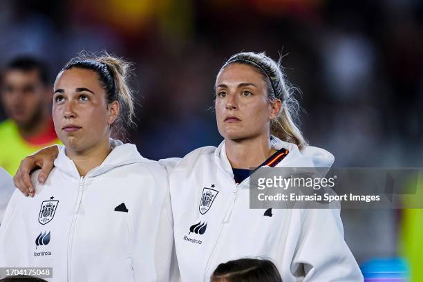 Goalkeeper Catalina Coll and Alexia Putellas of Spain getting into the field during the UEFA Women's Nations League Group D match between Spain and...