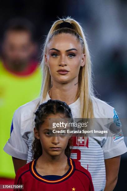 Alisha Lehmann of Switzerland getting into the field during the UEFA Women's Nations League Group D match between Spain and Switzerland at Estadio...