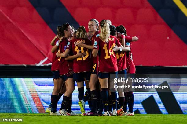 Aitana Bonmati of Spain celebrating her goal with her teammates during the UEFA Women's Nations League Group D match between Spain and Switzerland at...