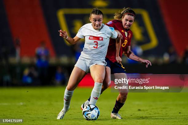 Lara Marti of Switzerland plays against Mariona Caldentey of Spain during the UEFA Women's Nations League Group D match between Spain and Switzerland...