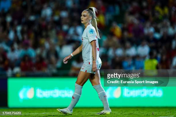 Alisha Lehmann of Switzerland walks in the field during the UEFA Women's Nations League Group D match between Spain and Switzerland at Estadio Nuevo...