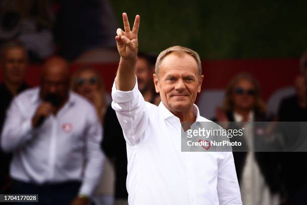 Donald Tusk, the leader of the Civic Platform party , attends 'Million Hearts March' organized by Civic Coalition in Warsaw, Poland on October 1st,...