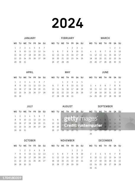 stockillustraties, clipart, cartoons en iconen met 12 month calendar for 2024, monday start - white background - month