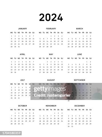 Calendário de 12 meses para 2024, segunda-feira Início - Fundo branco Calendário de 12 meses para 2024, segunda-feira Início - Fundo branco