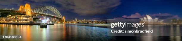 sydney harbour panorama bei nacht 2023 - royal botanic gardens sydney stock-fotos und bilder