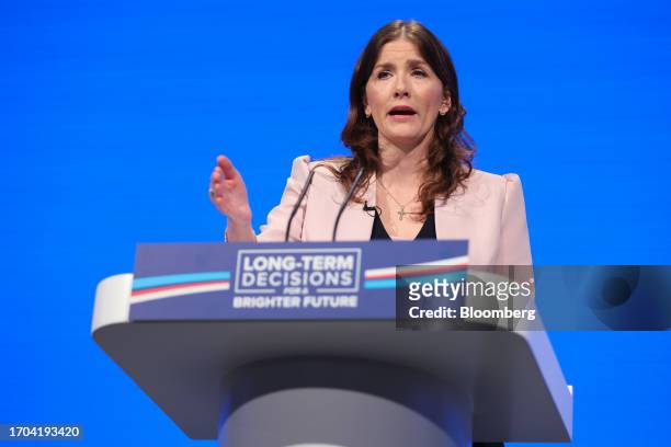 Michelle Donelan, UK science, innovation and technology secretary, on the day three of the UK Conservative Party Conference in Manchester, UK, on...