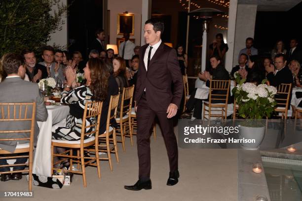 Actor James Mackay walks to the podium to address the audience at the Australians In Film and Heath Ledger Scholarship Host 5th Anniversary Benefit...