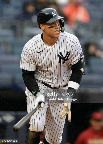 Aaron Judge of the New York Yankees in action against the Arizona Diamondbacks during the seventh inning at Yankee Stadium on September 25, 2023 in...