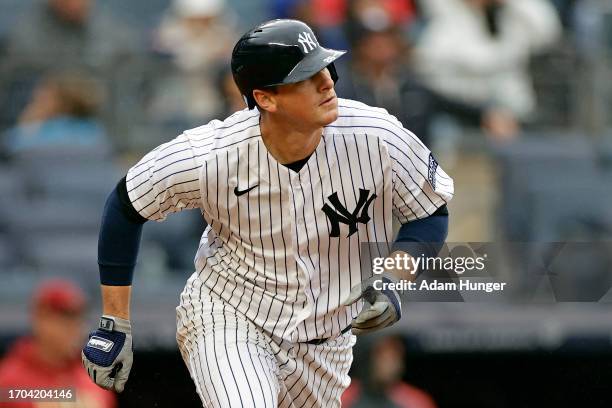 LeMahieu of the New York Yankees in action against the Arizona Diamondbacks during the fifth inning at Yankee Stadium on September 25, 2023 in New...