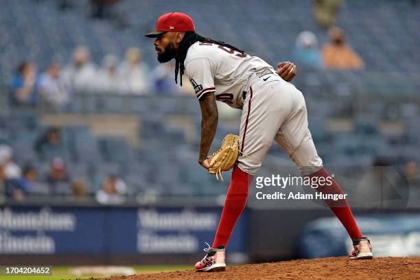 Miguel Castro of the Arizona Diamondbacks pitches against the New York Yankees during the eighth inning at Yankee Stadium on September 25, 2023 in...