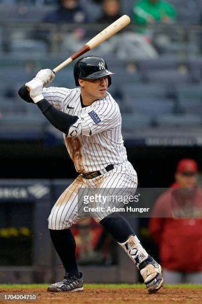 Anthony Volpe of the New York Yankees in action against the Arizona Diamondbacks during the sixth inning at Yankee Stadium on September 25, 2023 in...