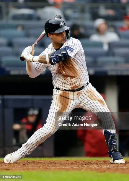 Everson Pereira of the New York Yankees in action against the Arizona Diamondbacks during the seventh inning at Yankee Stadium on September 25, 2023...