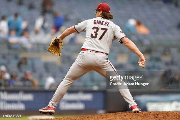 Kevin Ginkel of the Arizona Diamondbacks pitches against the New York Yankees during the eighth inning at Yankee Stadium on September 25, 2023 in New...