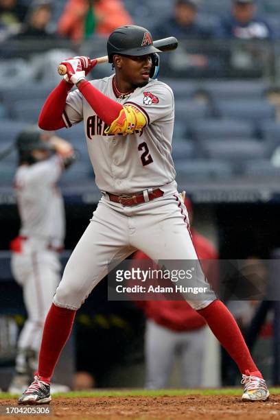Geraldo Perdomo of the Arizona Diamondbacks in action against the New York Yankees during the seventh inning at Yankee Stadium on September 25, 2023...