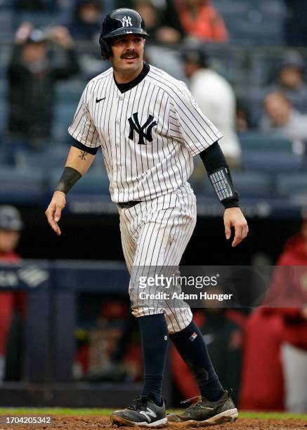 Austin Wells of the New York Yankees in action against the Arizona Diamondbacks during the eighth inning at Yankee Stadium on September 25, 2023 in...
