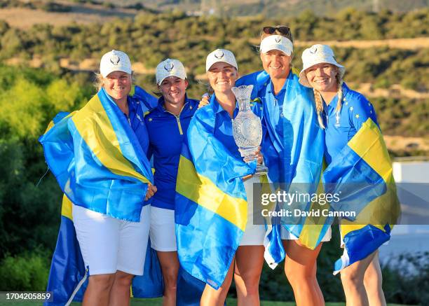 The Swedish players from The European Solheim Cup team Caroline Hedwall, Linn Grant, Maja Stark, Anna Nordqvist and Madelene Sagstrom pose with the...