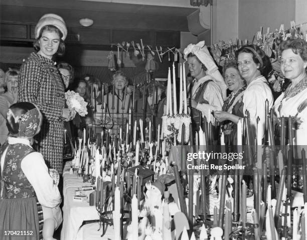 Princess Margaretha of Sweden looks at the candle display after opening the Swedish Christmas Fair at the Swedish Church Hall, London, 19th November...