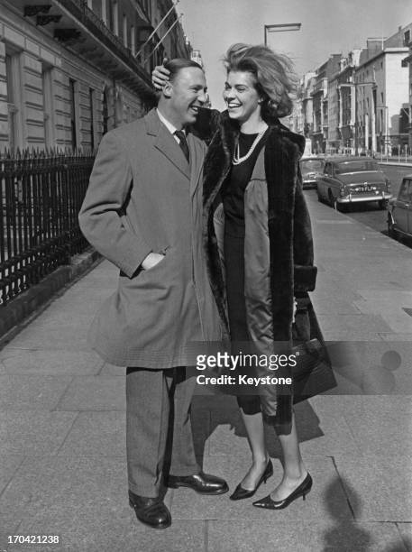 Princess Margaretha of Sweden with her fiance John Ambler outside the Swedish Embassy, London, 9th March 1964. This is the first full day the couple...