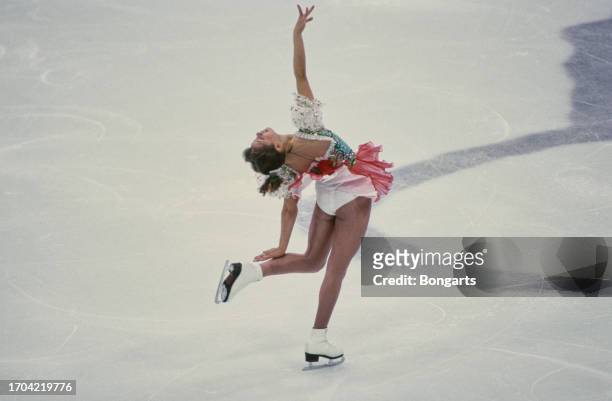German figure skater Tanja Szewczenko performs her routine on the ice during the ladies' singles competition of the 1994 Winter Olympics, held at the...
