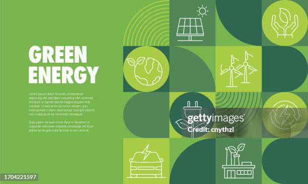 ilustraciones, imágenes clip art, dibujos animados e iconos de stock de ilustración vectorial de diseño de banner de energía verde. medio ambiente, energías renovables, energía limpia, cero residuos. - producción de combustible y energía