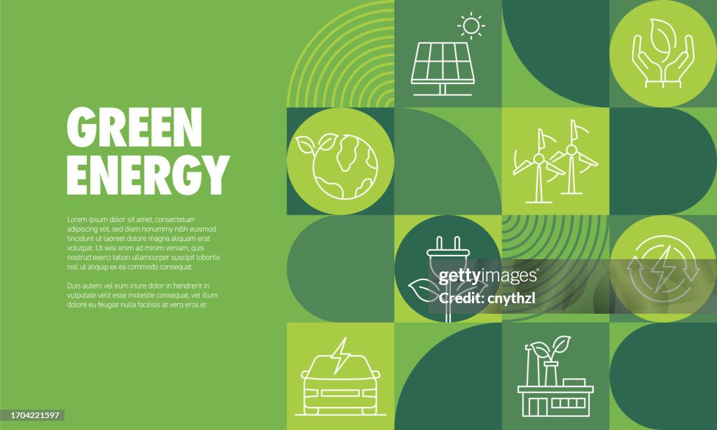 Illustration vectorielle de conception de bannière d’énergie verte. Environnement, énergies renouvelables, énergie propre, zéro déchet.