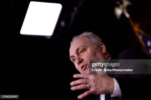 House Majority Leader Steve Scalise speaks to reporters following a House Republican caucus meeting at the U.S. Capitol on September 27, 2023 in...