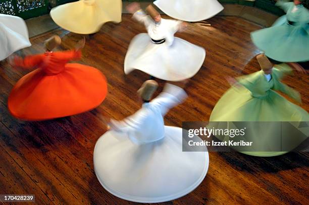 whirling dervishes perform the sema ritual - sufism imagens e fotografias de stock