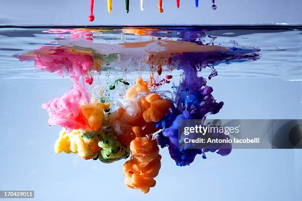 acrylic paints in water - mélanger photos et images de collection